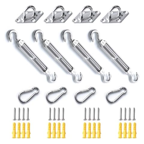 M6 Shade Sail Hardware Kit, 304 Stainless Steel Anti-Rust Hardware, 12-Piece Set with 16 Screws for Square and Triangular Shade Sails Cover