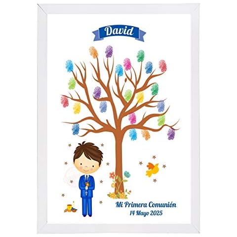 Cuadro Árbol Huellas Comunión Niño Personalizado con Marco Madera Cover