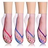 4 Pairs Flip Flop Socks 3D Pattern Women's Novelty Socks Manicure Print Funny Hidden Running Personalized Low Cut Ankle Socks