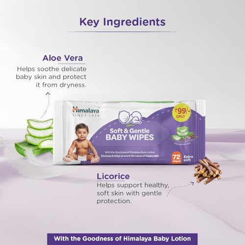 Image of Himalaya Soft & Gentle Baby Wipes |72 Wipes x B3 G1 Free - 288 Wipes | With Licorice & Aloe Vera | Gently cleanses & Helps prevent the cause of Nappy Rash | With the Goodness of Himalaya Baby lotion | Extra Soft | Skin-Friendly pH