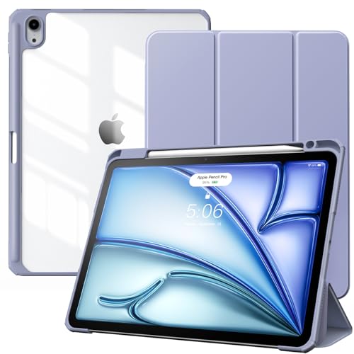 TiMOVO Case for iPad Air 11 Inch (M3/M2-2025/2024) with Pencil Holder, iPad Air 5th/4th Generation Case (2022/2020) 10.9 Inch, Slim Protective Cover with Clear Back, Auto Wake/Sleep, Grey Purple(V1)
