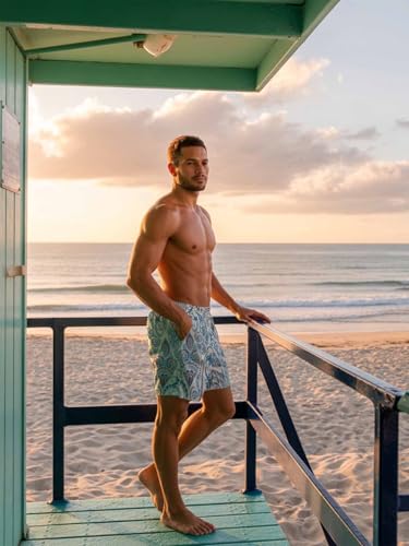 Mens Swim Trunks with Compression Liner,Traditional Paisley Floral Men's Inseam Board Shorts Quick Dry Bathing Suit for Men4