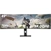 YOGAES 49" Ultra Wide Dual QHD 5120 x 1440 IPS Curved Gaming Display, 144 Hz, HDR 400, Built-in Speaker, USB-C, Compatible VESA, Tilt and Height Adjustable Stand, G-SYNC