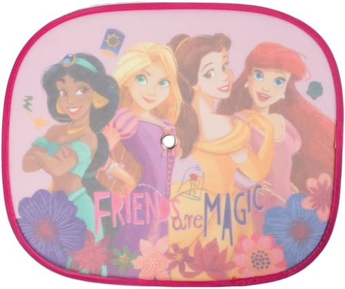 Tataway Coppia Tendine Laterali Parasole Auto Disney Principesse 44X35 Cm – Protezione Solare Bambine Con Grafiche Jasmine, Rapunzel, Belle, Ariel Su Fondo Rosa - 2