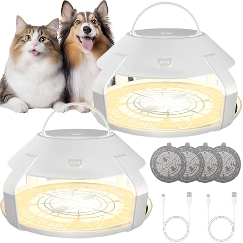 Foreverup 2 trampas antipulgas, trampa contra chinches para el hogar, recargable, con 4 pegatinas de captura, trampa LED para luz de pulgas, eléctrica, inodora, no tóxica para mosquitos, polillas,