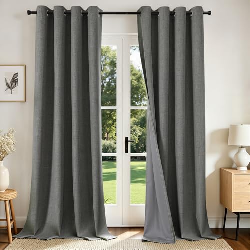 Image of Joydeco Blackout Curtains 95 Inches Long 2 Panels Burg, Room Darkening Curtains for Bedroom, 100% Black Out Textured Thermal Drapes Privacy Protection 2 Panels Set(W52 x L95 Inch, Grey)