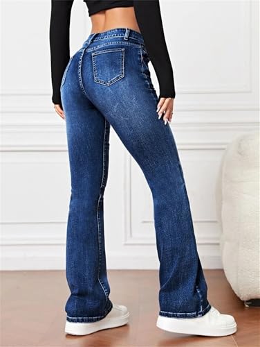 Andongnywell Women Mid Rise Casual Basic Boot Cut Jeans Ladies Stretch Slim Wide Legs Denim Pants Flare Trousers4