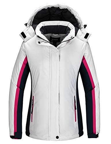 Skieer Women's Mountain Snow Jacket Hooded Coat Windproof Fleece Parka White L