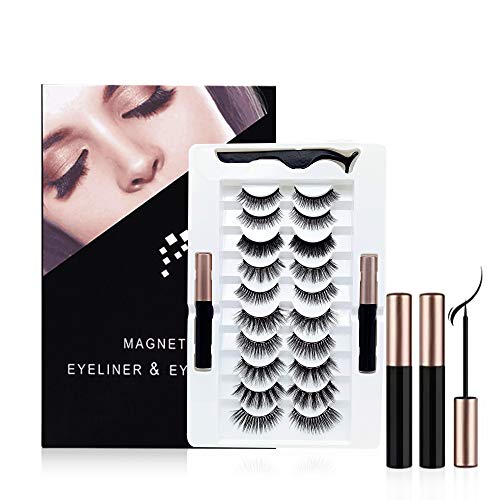 Futuresolar 10Pairs Reusable Magnetic Eyelashes and 2 Tubes of Magnetic Eyeliner Kit, Upgraded 3D Magnetic Eyelashes Kit With Tweezers Inside, mixed with a variety of thick eyelashes