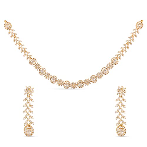 TARINIKA Yellow Gold Uri Delicate CZ Short Necklace with Floral Design - Jewelry Set for Women Perfect for Casual Occasions | Indian Jewelry Sets for Women | 1 Year Warranty*