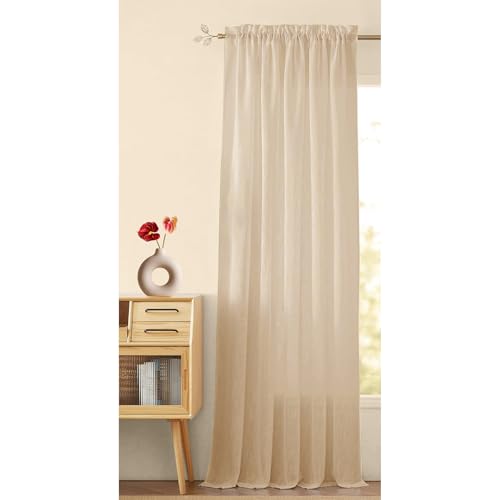 Image of HOMEMONDE 10 Feet Long Door Sheer Curtains for Hall and Entry Way - 1 Piece Luxury Light Filtering Sheer Curtain with Rod Pocket Style (120 Inches, Beige)