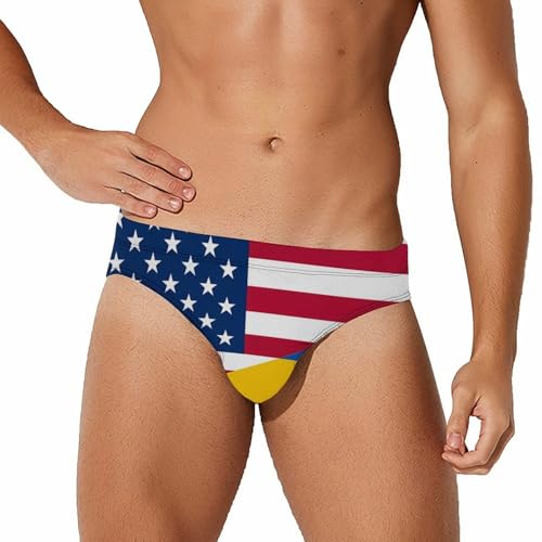 U.S. Ukraine Flag Mens Swim Briefs Sexy Bikini Swimwear Bathing Suits Trunks
