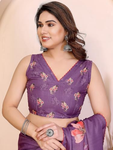 Image of Satrani Women's Tussar Silk Floral Printed Saree with Unstitched Blouse Piece