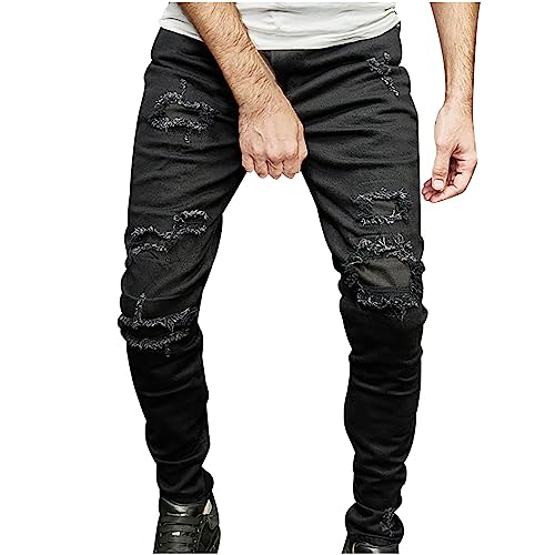 XUNRYAN 2024 Pants for Men Skinny Stretch Distressed Ripped Destroyed Slim Jeans Denim Pants Fashion Trousers w Pockets