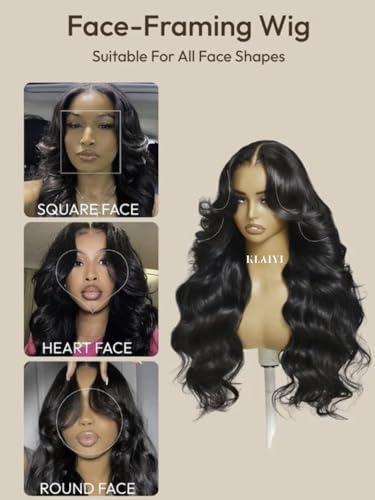 Image of KLAIYI HD Real Scalp Wig 13x4 Lace Frontal Human Hair Wig Loose Body Wave with Face Framing Curtain Bangs Pre Everything Glueless 3S Wear and Go Precut Lace Pre Plucked Pre Bleached 180%Density 26Inch