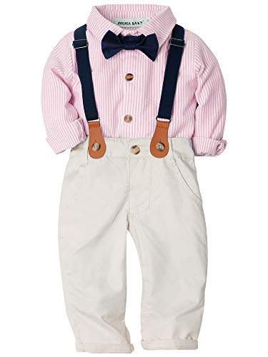 ZOEREA Baby Jungen Gentleman Suit Hosen Hemd Fliege Hosenträger für Weihnachten Hochzeitsfest Rosa,100