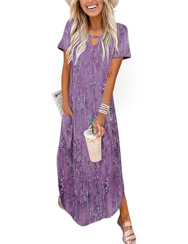 Image of Zeagoo Womens Maxi Summer Dress with Pockets Casual Short Sleeve Sundress Trendy 2026 Curve Hem Long Dress