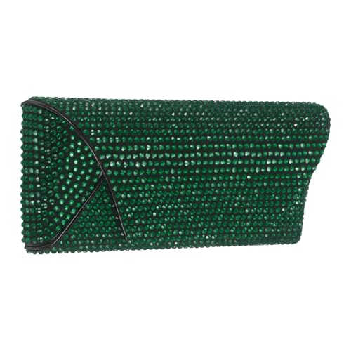 Étui à lunettes de soleil de luxe en cuir synthétique vert orné de strass étincelants