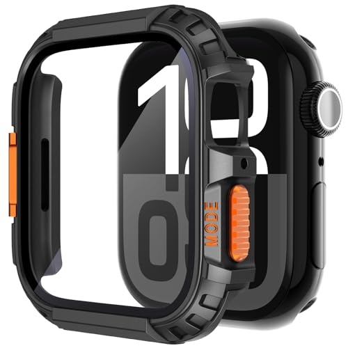 Funda impermeable para Apple Watch 11 de 46 mm con parachoques negro y naranja