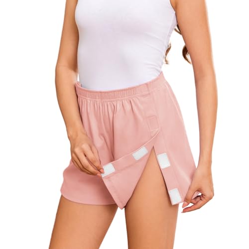 Deyeek Womens Tear Away Shorts Side Split Open Cotton Leg Breakaway Post Surgery Recovery Bottoms Light Pink
