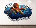 Octopus Wall Decal Art Decor 3D Smashed Kids Ocean Animal Sticker Mural Boys Custom Gift BL76 (22