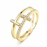 Barzel 18k Gold Plated Cubic Zirconia Double Cross Ring (Gold, 9)