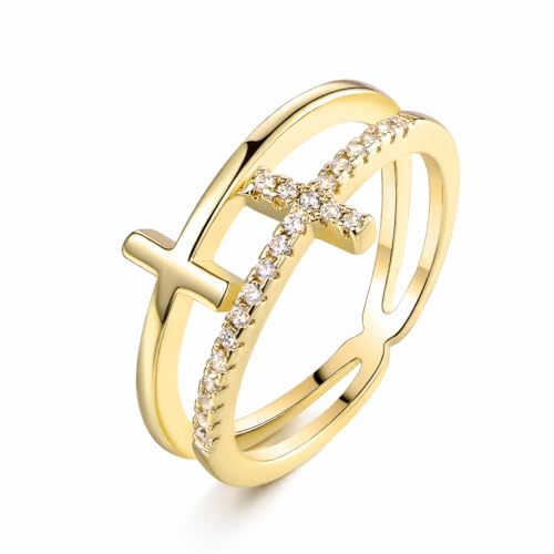 Barzel 18k Gold Plated Cubic Zirconia Double Cross Ring (Gold 10)