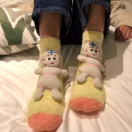 BebeXi Cozy Cartoon Winter Socks for Kids and Adults - Cute and Warm Unisex Thick Socks (Yellow)