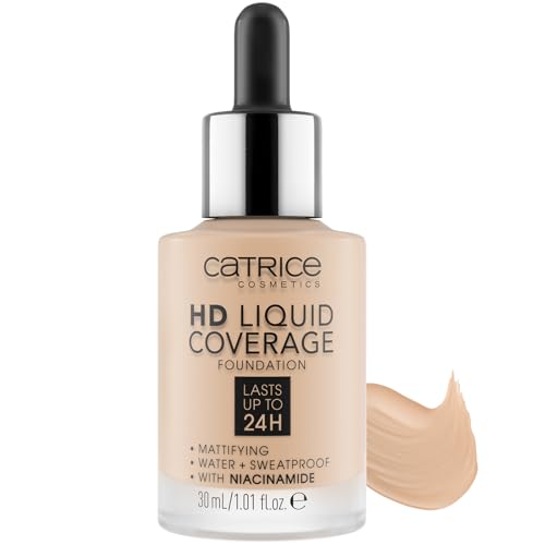 CATRICE HD Liquid Coverage Foundation 010 Light Beige – Hohe Deckkraft ohne Maskeneffekt – Ultra-leichte, flüssige Textur – Samtig-mattes Finish – Make-up Vegan – 30 ml