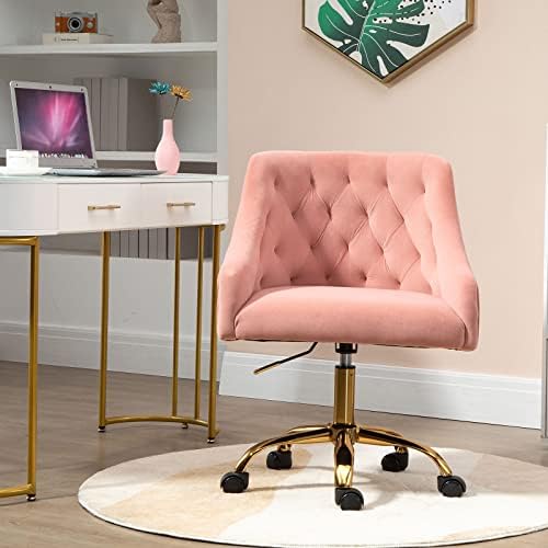 Sepnine Large Velvet Fabric Swivel Task Chair for Home Office Ergonomic Comfortable Chair - Girls Lovely with Gold Frame for Girls M-6030