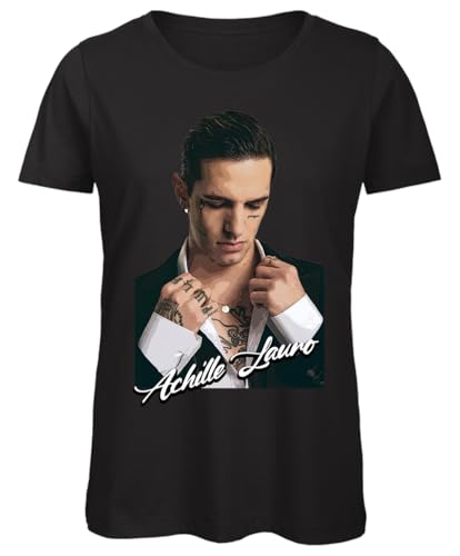 Bughyprint Tshirt Maglia Maglietta Cotone Donna Casual Girocollo Casual Achille Lauro 2025, M