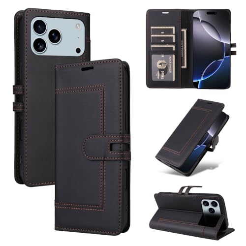 Étui iPhone 14 Pro noir portefeuille magnétique protection clapet cuir