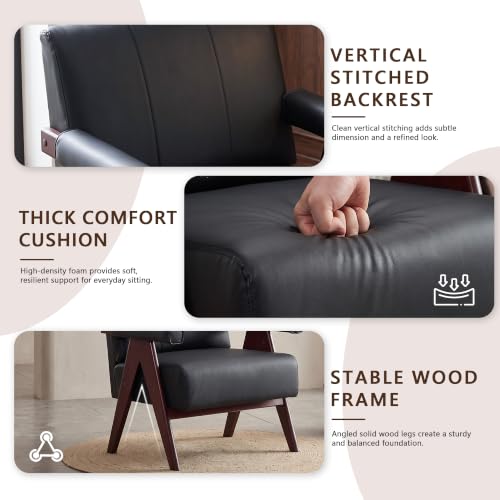 JIASTING Black Leather Accent Chair Set of 2
