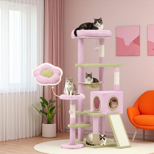 Torre para gatos grande DWVO 61 pulg con rascador y cepillo miniatura 1