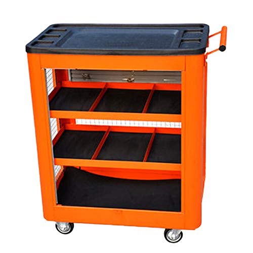 AndyJerzy Multi-purpose Tool Cart Mobile Push Parts Cart Car Trolley Multifunctional Thicken Auto Repair Tool Shelf Layer Workshop Car Repair (Color : Orange, Size : 64x39x80cm)