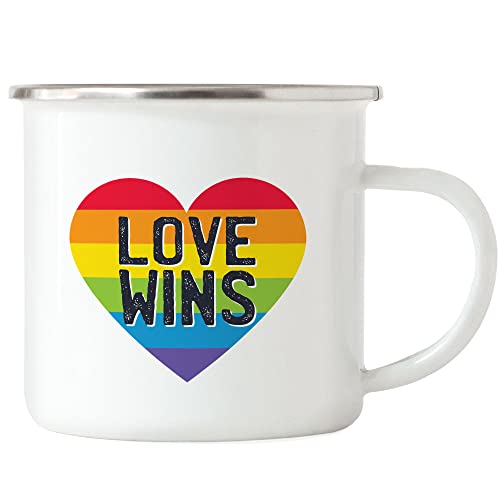 Hey!Print Love Wins Emaille Tasse LGBT Lustig Rainbow LGBTQ Pride Queer Homosexuell CSD Pride Week
