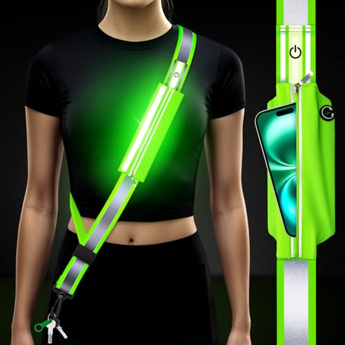 Leuchtband Joggen mit Reflektor Gürtel,LED Reflektorband USB Typ C Verstellbarer Lauflicht mit Reflektoren Licht für Jogger Laufen Fahrrad Hundewandern Outdoor Sports für Männer, Frauen und Kinder