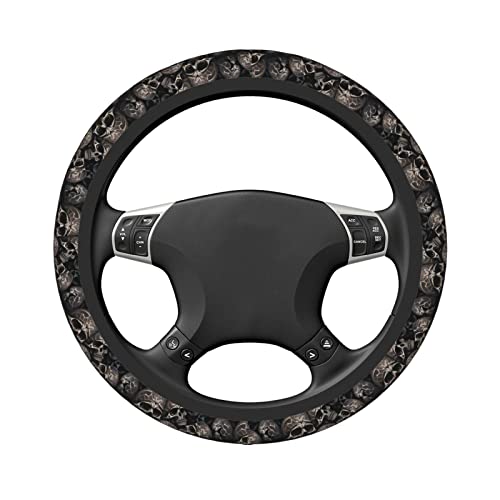 Mlanxi Gothic Black Skull 15 Inch Universal Steering Wheel Covers, Cute Car Accessories for Women and Girls