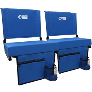 BRAWNTIDE Stadium Seat for Bleachers with Back Support - Wide Padded Bleacher Seat, Portable Folding Stadium Chair with Thick Cushion, Hooks, Shoulder Strap, Storage, Ideal for Games & Sports (Blue)