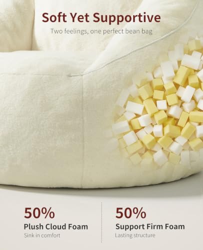 Image of Relefree Cafy Bean Bag Chair for Adults,Oversized Reading Chair with Armrests,Memory Foam Filling Comfy Chair,Giant Cozy Adult Bean Bag Chair,Large Lazy Living Room Chair for Bedroom,Cream White