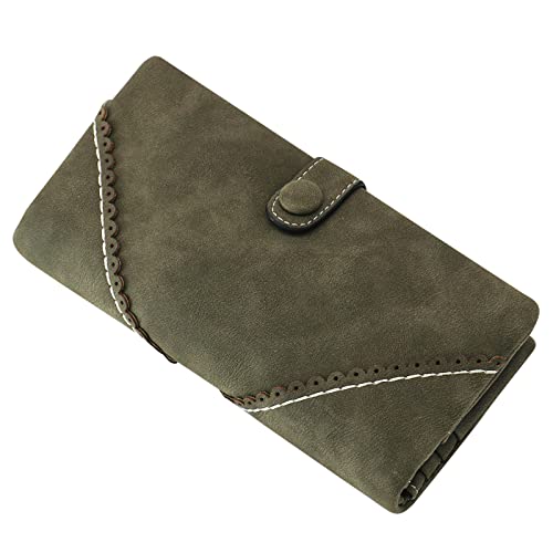 Image of Bird&Fish Women Vegan Leather Wallet Bifold Clutch Large Capacity Card Organizer Buckle Long Purse for Girls Candy Color