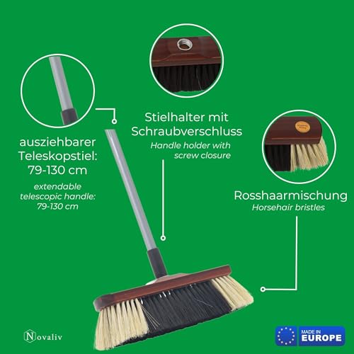 Novaliv Besen Zimmer mit Teleskopstiel aus Rosshaarmischung