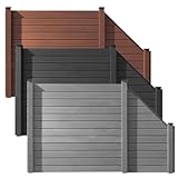 HORI WPC Sichtschutz Komplettset Stecksystem Zaun Garten Gartenzaun Lamellenzaun Windschutz Zaunelemente Komplettbausatz 1x Schräg + 1x kl. Pfosten - zum Aufschrauben - Zaun: Anthrazit - Pfosten: Grau