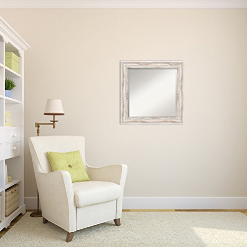 Amanti Art Beveled Wood Wall Mirror (25 X 25 In.), Alexandria White Wash Frame - Bathroom Mirror White, Medium #TOP6