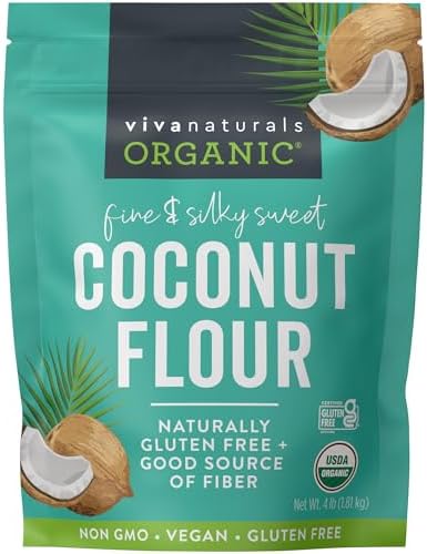Viva Naturals Organic Coconut Flour 4 lbs (1.81 kg) – Gluten Free Flour and Keto Flour, Coconut Flour for Baking Cookies, Vegan, Paleo, Unbleached & Unrefined Coconut Powder