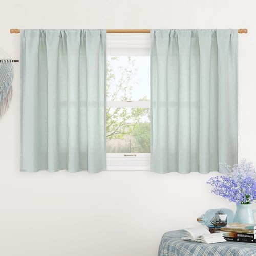 Image of LAMIT Linen Curtains 36 Inch Length for Kitchen Window Over Sink 2 Panels