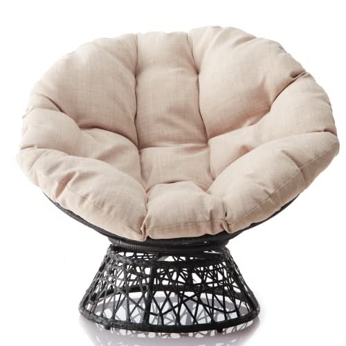 Bme Ergonomic Wicker Papasan Chair With Soft Thick Density Fabric Cushion, High Capacity Steel Frame, 360 Degree Swivel For Living, Bedroom, Reading Room, Lounge, Sepia Sand - Black Base #TOP7