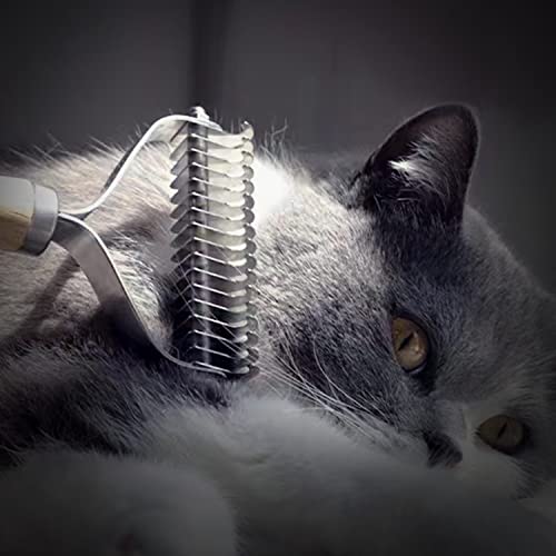 Professional Pet Shedding Dematting Comb - Pawsholic Solid Wood Metal Pet Brush With Dual Sides Grooming Rake Tool For Pet Cats & Dogs Matted Hair & Tangles Removing, Reduces Shedding For Long Hair/ Small/ Medium/ Large Breeds (Double Sides) #TOP7