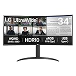 LG UltraWide Curved PC Monitor 34WR55QK, 34 inch, 1440p, 100Hz, 5ms Response Time, VA Panel, Smart Energy Saving, USB-C (65W Power Delivery), Displayport, HDMI