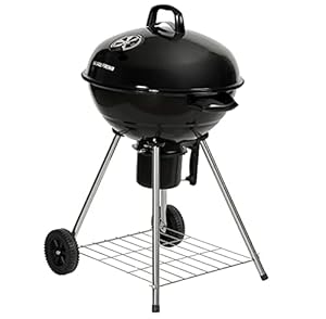 George Foreman Portable Charcoal BBQ Round Kettle 47.5 cm, Adjustable Vent, Integrated Thermometer, Charcoal Barbecue, Stand & 2 Wheels with Chrome Grill, GFKTBBQ, 60x51x90
